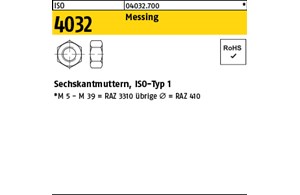 ISO 4032 Messing Sechskantmuttern, ISO-Typ 1 