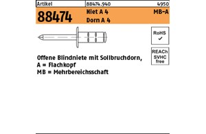 Artikel 88474 Niet A 4 MB-A Dorn A 4 Offene Blindniete mit Sollbruchdorn, Flachk